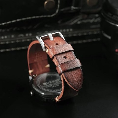 PASEK DO ZEGARKA BRĄZOWY SKÓRA UNIWERSALNY SREBRNA KLAMRA ELEGANCKI 26mm PASEK DO ZEGARKA BRĄZOWY SKÓRA UNIWERSALNY SREBRNA KLAMRA ELEGANCKI 26mm