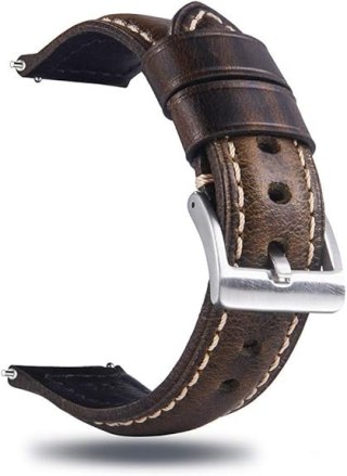 PASEK DO ZEGARKA CIEMNY BRĄZOWY SKÓRA UNIWERSALNY SREBRNA KLAMRA 20mm