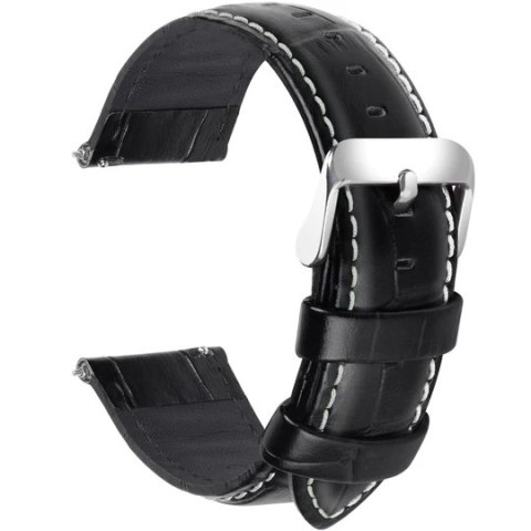 PASEK DO ZEGARKA CZARNY SKÓRA UNIWERSALNY SREBRNA KLAMRA 22mm PASEK DO ZEGARKA CZARNY SKÓRA UNIWERSALNY SREBRNA KLAMRA 22mm