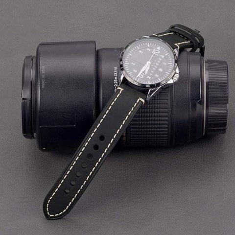 PASEK DO ZEGARKA CZARNY SKÓRA UNIWERSALNY SREBRNA KLAMRA 22mm PASEK DO ZEGARKA CZARNY SKÓRA UNIWERSALNY SREBRNA KLAMRA 22mm