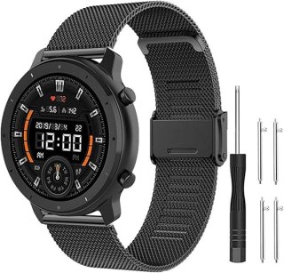 PASEK DO ZEGARKA CZARNY STAL SIATKA UNIWERSALNY ELEGANCKI 22mm