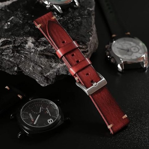 PASEK DO ZEGARKA CZERWONA SKÓRA UNIWERSALNY SREBRNA KLAMRA ELEGANCKI 26mm PASEK DO ZEGARKA CZERWONA SKÓRA UNIWERSALNY SREBRNA KLAMRA ELEGANCKI 26mm