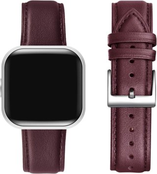 PASEK DO ZEGARKA Fitbit Versa/Versa 2/LITE/SE CZERWONE WINO SKÓRA NATURALNA