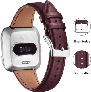 PASEK DO ZEGARKA Fitbit Versa/Versa 2/LITE/SE CZERWONE WINO SKÓRA NATURALNA