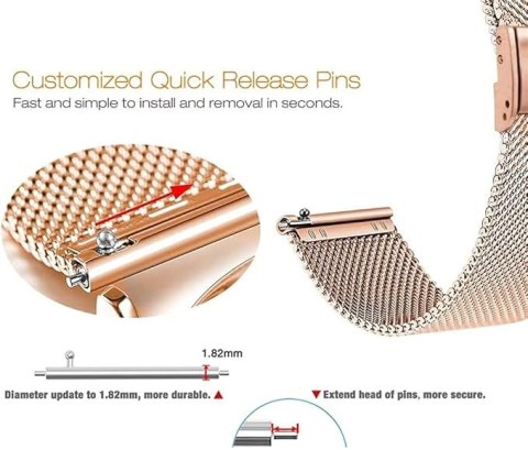 PASEK DO ZEGARKA RÓŻOWE ZŁOTO STAL SIATKA UNIWERSALNY ELEGANCKI 22mm PASEK DO ZEGARKA RÓŻOWE ZŁOTO STAL SIATKA UNIWERSALNY ELEGANCKI 22mm