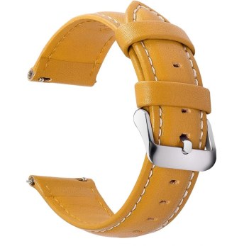 PASEK DO ZEGARKA SMARTWATCH ŻÓŁTY SKÓRA UNIWERSALNY SREBRNA KLAMRA 20mm
