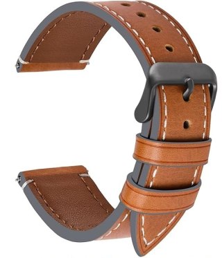 PASEK DO ZEGARKA UNIWERSALNY BRĄZOWY SKÓRA SZARA KLAMRA 22mm
