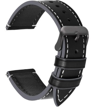 PASEK DO ZEGARKA UNIWERSALNY CZARNY SKÓRA SZARA KLAMRA 20mm