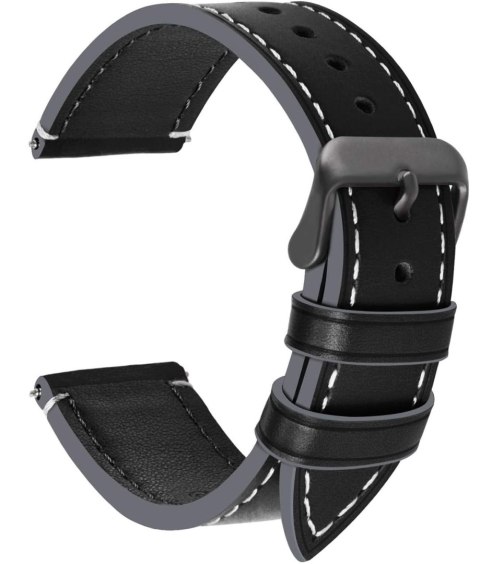 PASEK DO ZEGARKA UNIWERSALNY CZARNY SKÓRA SZARA KLAMRA 20mm PASEK DO ZEGARKA UNIWERSALNY CZARNY SKÓRA SZARA KLAMRA 20mm