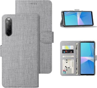 ETUI SONY XPERIA 10 III SZARE ZAMYKANE Z KLAPKĄ MIEJSCE NA KARTY OCHRONNE