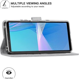 ETUI SONY XPERIA 10 III SZARE ZAMYKANE Z KLAPKĄ MIEJSCE NA KARTY OCHRONNE
