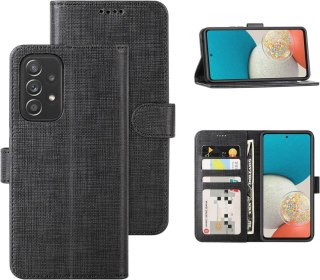 ETUI Z KLAPKĄ SAMSUNG GALAXY A53 5G CZARNE TEKSTURA MATERIAŁU ELEGANCKIE
