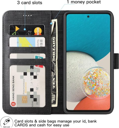 ETUI Z KLAPKĄ SAMSUNG GALAXY A53 5G CZARNE TEKSTURA MATERIAŁU ELEGANCKIE ETUI Z KLAPKĄ SAMSUNG GALAXY A53 5G CZARNE TEKSTURA MATERIAŁU ELEGANCKIE