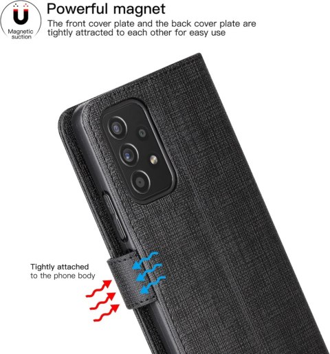 ETUI Z KLAPKĄ SAMSUNG GALAXY A53 5G CZARNE TEKSTURA MATERIAŁU ELEGANCKIE ETUI Z KLAPKĄ SAMSUNG GALAXY A53 5G CZARNE TEKSTURA MATERIAŁU ELEGANCKIE