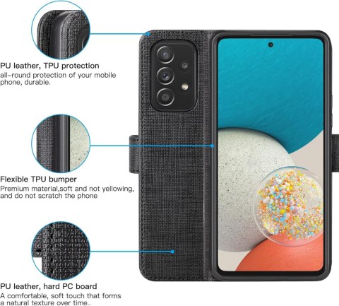 ETUI Z KLAPKĄ SAMSUNG GALAXY A53 5G CZARNE TEKSTURA MATERIAŁU ELEGANCKIE ETUI Z KLAPKĄ SAMSUNG GALAXY A53 5G CZARNE TEKSTURA MATERIAŁU ELEGANCKIE