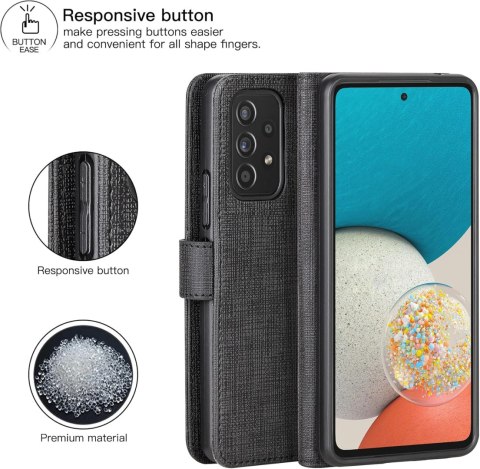 ETUI Z KLAPKĄ SAMSUNG GALAXY A53 5G CZARNE TEKSTURA MATERIAŁU ELEGANCKIE ETUI Z KLAPKĄ SAMSUNG GALAXY A53 5G CZARNE TEKSTURA MATERIAŁU ELEGANCKIE