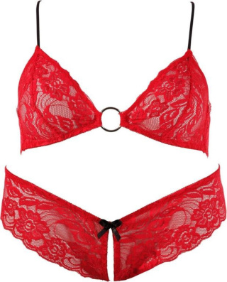 KOMPLET BIELIZNY COTTELLI COLLECTION CZERWONY STANIK OTWARTE MAJTKI L