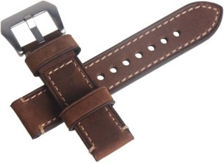 PASEK DO ZEGARKA BRĄZOWY SKÓRZANY UNIWERSALNY SREBRNA KLAMRA 22mm