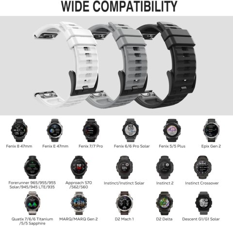 PASEK DO ZEGARKA GARMIN Fenix ​​7/7 Pro/6/6 Pro/5/5 Plus BIAŁY SILIKONOWY