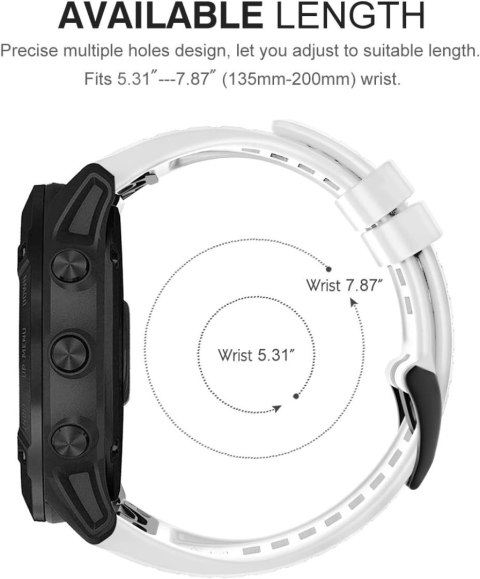 PASEK DO ZEGARKA GARMIN Fenix ​​7/7 Pro/6/6 Pro/5/5 Plus BIAŁY SILIKONOWY