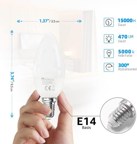 ŻARÓWKI ŚWIECZKOWE LED E14 ŚWIATŁO DZIENNE 4,9W 5000K 470LM 10szt