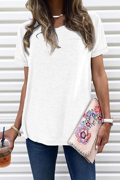 KOSZULKA T-SHIRT DAMSKI BIAŁY Z KIESZONKĄ LUŹNY XXL KOSZULKA T-SHIRT DAMSKI BIAŁY Z KIESZONKĄ LUŹNY XXL