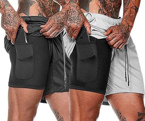 SPODENKI SPORTOWE MĘSKIE CZARNE SZARE 2PAK HANERDUN XL SPODENKI SPORTOWE MĘSKIE CZARNE SZARE 2PAK HANERDUN XL