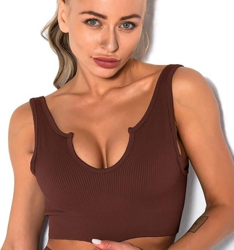 BIUSTONOSZ SPORTOWY TOP DAMSKI FITNESS BRĄZOWY S BIUSTONOSZ SPORTOWY TOP DAMSKI FITNESS BRĄZOWY S