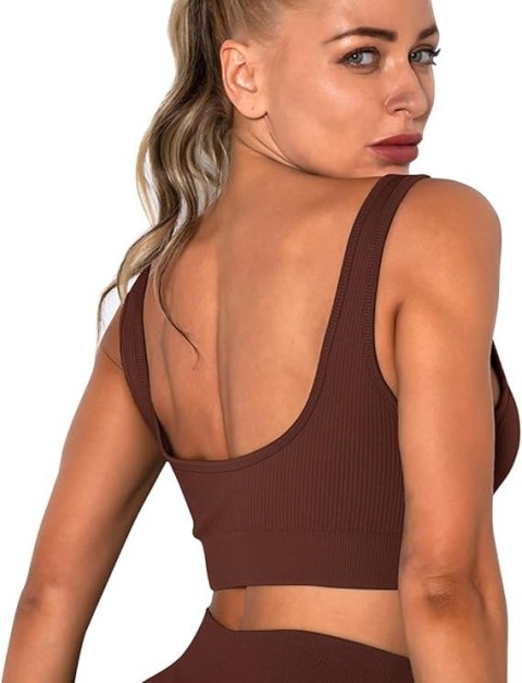 BIUSTONOSZ SPORTOWY TOP DAMSKI FITNESS BRĄZOWY S BIUSTONOSZ SPORTOWY TOP DAMSKI FITNESS BRĄZOWY S