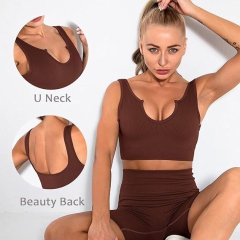 BIUSTONOSZ SPORTOWY TOP DAMSKI FITNESS BRĄZOWY S BIUSTONOSZ SPORTOWY TOP DAMSKI FITNESS BRĄZOWY S