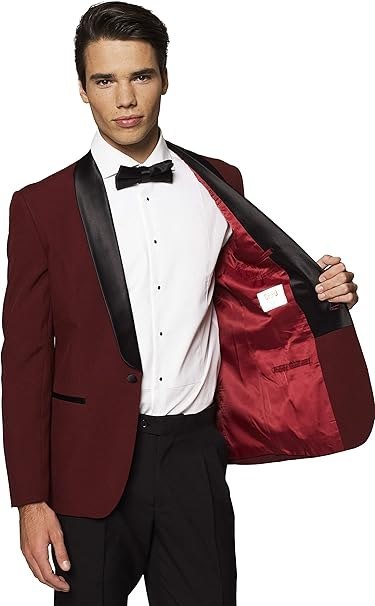 STRÓJ WIZYTOWY GARNITUR SMOKING DOPASOWANY BURGUNDOWY 3w1 R.46 OppoSuits STRÓJ WIZYTOWY GARNITUR SMOKING DOPASOWANY BURGUNDOWY 3w1 R.46 OppoSuits