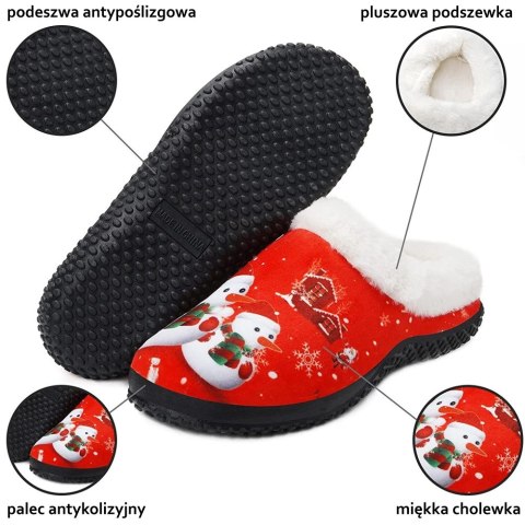 KAPCIE DAMSKIE MĘSKIE UNISEX ZIMOWE ŚWIĄTECZNE BAŁWAN CZERWONE R. 44 KAPCIE DAMSKIE MĘSKIE UNISEX ZIMOWE ŚWIĄTECZNE BAŁWAN CZERWONE R. 44
