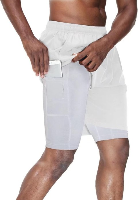 SPODENKI MĘSKIE SPORTOWE BIAŁE HMIYA 2W1 R.4XL SPODENKI MĘSKIE SPORTOWE BIAŁE HMIYA 2W1 R.4XL