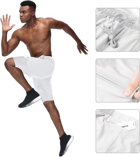 SPODENKI MĘSKIE SPORTOWE BIAŁE HMIYA 2W1 R.4XL SPODENKI MĘSKIE SPORTOWE BIAŁE HMIYA 2W1 R.4XL