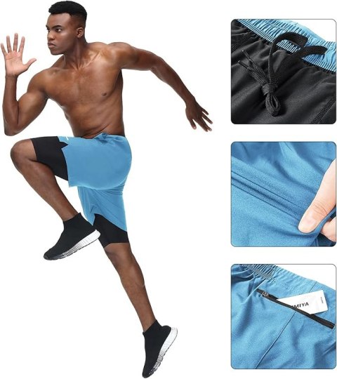 SPODENKI MĘSKIE SPORTOWE NIEBIESKIE HMIYA 2W1 R.2XL SPODENKI MĘSKIE SPORTOWE NIEBIESKIE HMIYA 2W1 R.2XL
