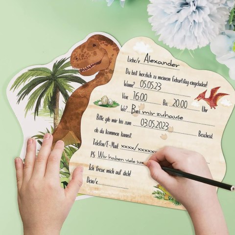12x ZAPROSZENIA NA URODZINY DINOZAURY KOPERTA KARTKA NAKLEJKI J.NIEMIECKI 12x ZAPROSZENIA NA URODZINY DINOZAURY KOPERTA KARTKA NAKLEJKI J.NIEMIECKI