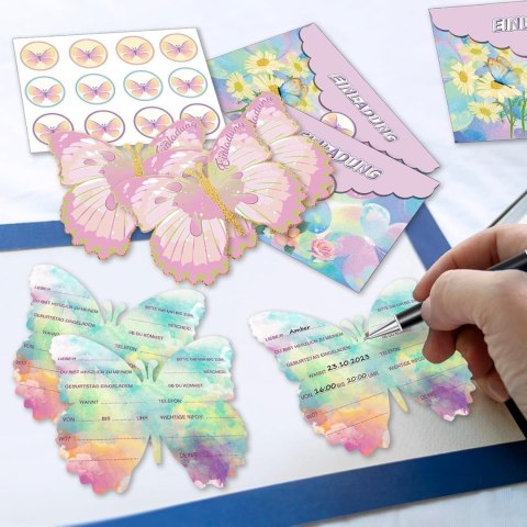12x ZAPROSZENIA NA URODZINY MOTYLE KOPERTA KARTKA NAKLEJKI J.NIEMIECKI 12x ZAPROSZENIA NA URODZINY MOTYLE KOPERTA KARTKA NAKLEJKI J.NIEMIECKI