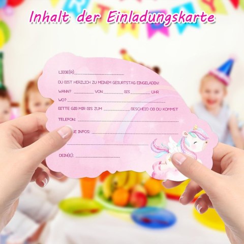 12x ZAPROSZENIA NA URODZINY RÓŻOWE JEDNOROŻCE KARTKI J.NIEMIECKI 12x ZAPROSZENIA NA URODZINY RÓŻOWE JEDNOROŻCE KARTKI J.NIEMIECKI
