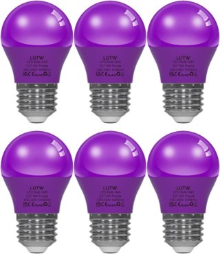 6x ŻARÓWKA LED KOLOROWE E27 G45 5W 450lm FIOLETOWA