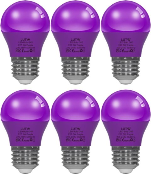 6x ŻARÓWKA LED KOLOROWE E27 G45 5W 450lm FIOLETOWA 6x ŻARÓWKA LED KOLOROWE E27 G45 5W 450lm FIOLETOWA
