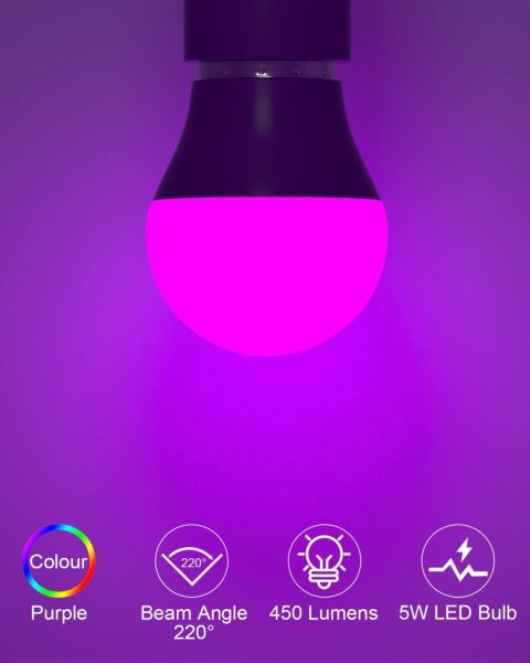 6x ŻARÓWKA LED KOLOROWE E27 G45 5W 450lm FIOLETOWA 6x ŻARÓWKA LED KOLOROWE E27 G45 5W 450lm FIOLETOWA