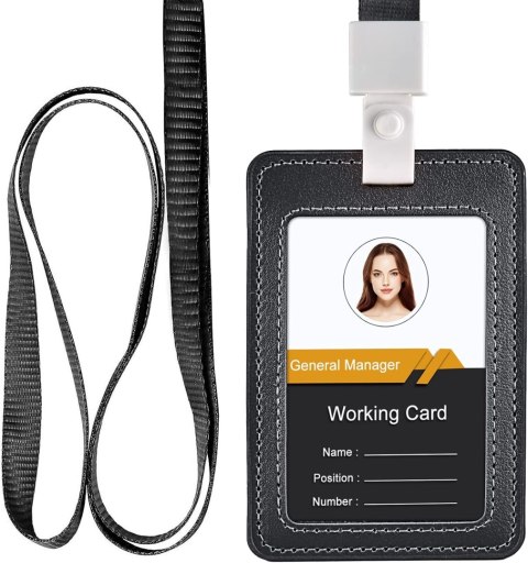 ETUI NA IDENTYFIKATOR KARTY SKÓRZANE PU CZARNE Z PASKIEM HOLDER KARTY SMYCZ ETUI NA IDENTYFIKATOR KARTY SKÓRZANE PU CZARNE Z PASKIEM HOLDER KARTY SMYCZ