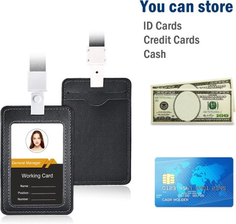ETUI NA IDENTYFIKATOR KARTY SKÓRZANE PU CZARNE Z PASKIEM HOLDER KARTY SMYCZ ETUI NA IDENTYFIKATOR KARTY SKÓRZANE PU CZARNE Z PASKIEM HOLDER KARTY SMYCZ