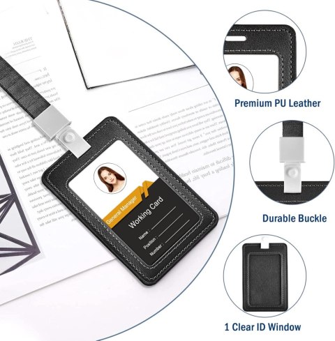 ETUI NA IDENTYFIKATOR KARTY SKÓRZANE PU CZARNE Z PASKIEM HOLDER KARTY SMYCZ ETUI NA IDENTYFIKATOR KARTY SKÓRZANE PU CZARNE Z PASKIEM HOLDER KARTY SMYCZ