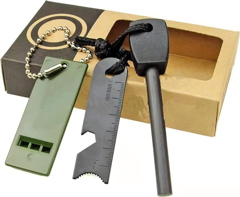 KRZESIWO Survival Fire Starter ZESTAW KLUCZYK +GWIZDEK LINIJKA OTWIERACZ KRZESIWO Survival Fire Starter ZESTAW KLUCZYK +GWIZDEK LINIJKA OTWIERACZ