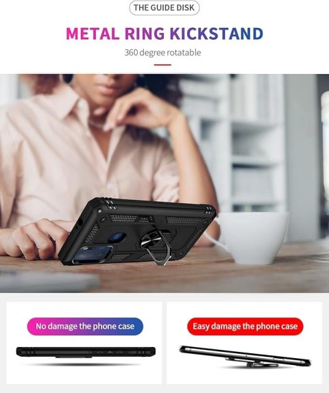ETUI DO MOTOROLA MOTO G60S CZARNE Z UCHWYTEM NA PALEC CASE WZMACNIANY