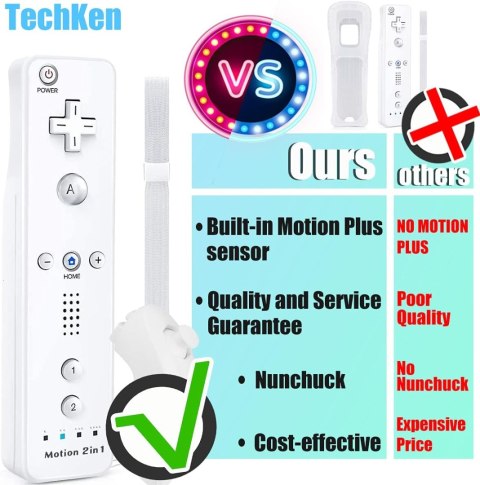 KONTROLER do Wii Motion Plus Nunchuck zamiennik BIAŁY 1kpl TechKen KONTROLER do Wii Motion Plus Nunchuck zamiennik BIAŁY 1kpl TechKen