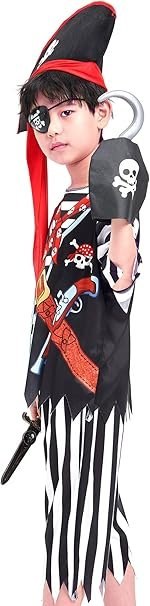 KOSTIUM HALLOWEEN PIRAT Z HAKIEM MIECZEM KAPELUSZEM COSPLAY 130cm 6-8LAT KOSTIUM HALLOWEEN PIRAT Z HAKIEM MIECZEM KAPELUSZEM COSPLAY 130cm 6-8LAT