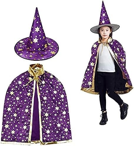 KOSTIUM STRÓJ PRZEBRANIE HALLOWEEN CZARODZIEJ FIOLETOWA PELERYNA KAPELUSZ KOSTIUM STRÓJ PRZEBRANIE HALLOWEEN CZARODZIEJ FIOLETOWA PELERYNA KAPELUSZ