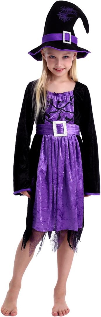 KOSTIUM STRÓJ PRZEBRANIE HALLOWEEN WIEDŻMA FIOLETOWA SUKIENKA KAPELUSZ 3-4L KOSTIUM STRÓJ PRZEBRANIE HALLOWEEN WIEDŻMA FIOLETOWA SUKIENKA KAPELUSZ 3-4L